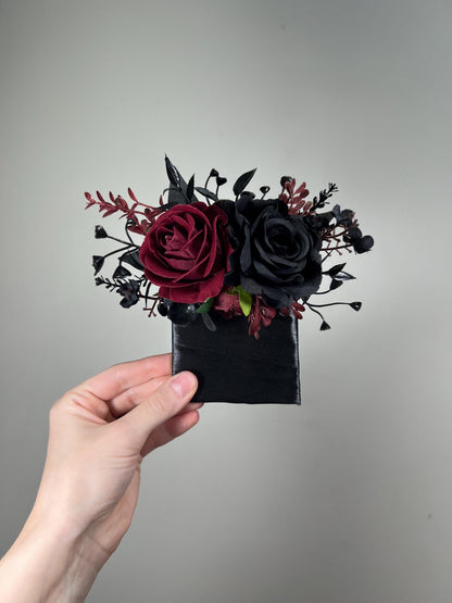 Wedding Pocket Boutonniere Black Groom Boutonnière Square Burgundy Groomsmen Halloween Burgundy Black Gothic Artificial Flowers