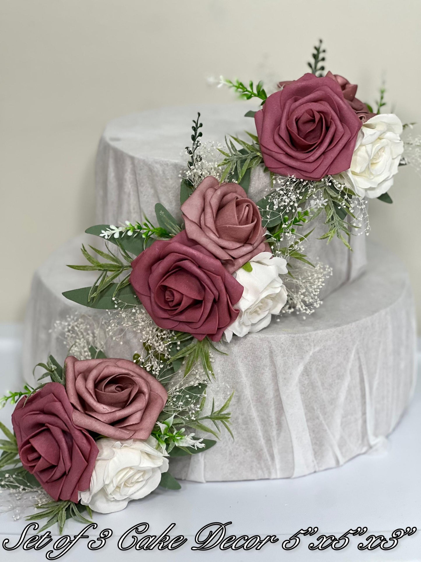 Dusty Rose Cake Flower Decor Wedding Mauve Flower Cake Arrangement White Dusty Rose Cake Decoration Ivory Blush Mauve Artificial Flower