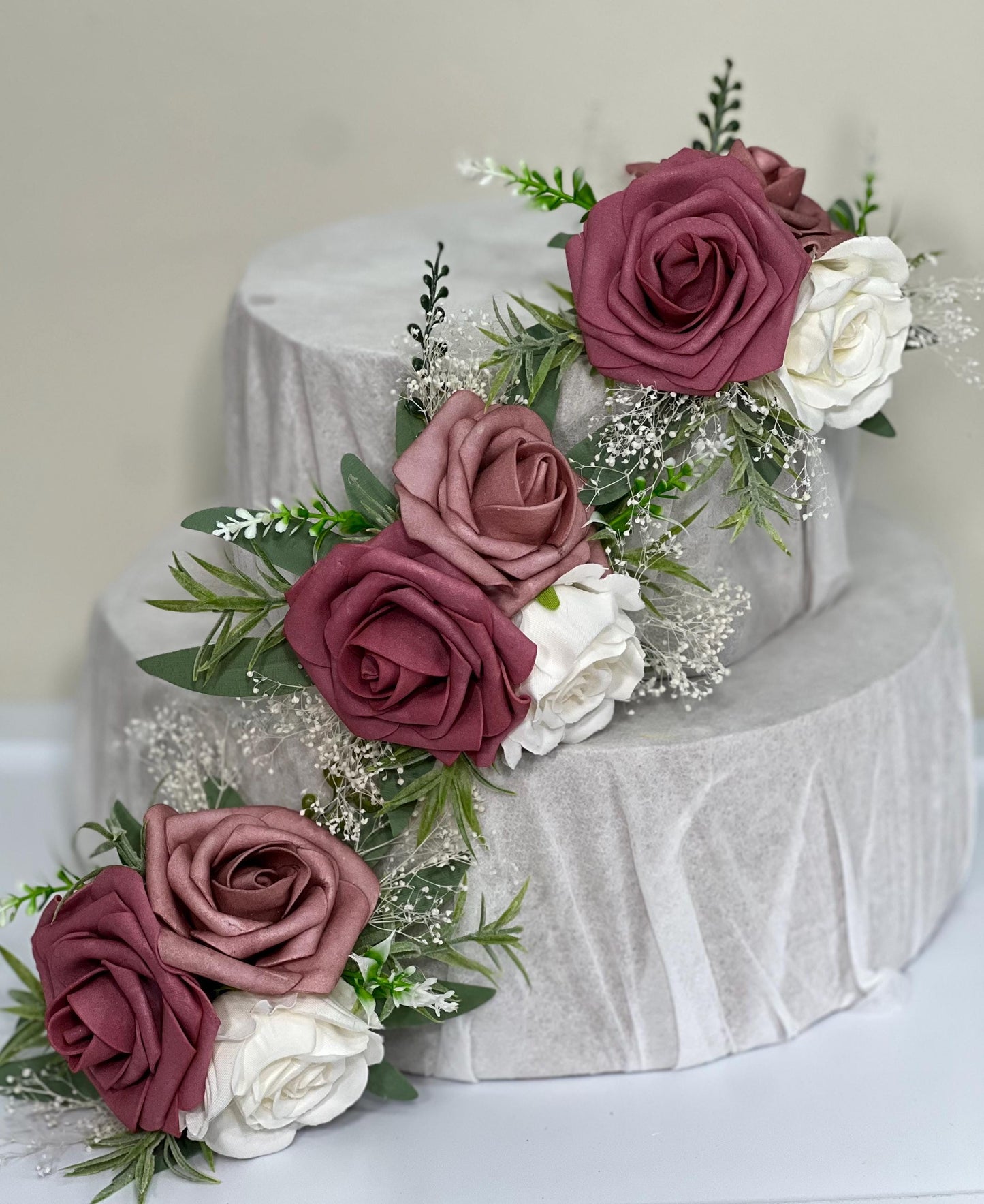 Dusty Rose Cake Flower Decor Wedding Mauve Flower Cake Arrangement White Dusty Rose Cake Decoration Ivory Blush Mauve Artificial Flower