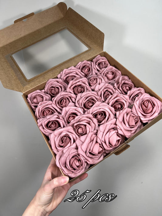 Dusty Rose Flower Artificial Wedding DIY Craft Supplies Mauve Roses Wedding Dusty Pink Flower Head with Stem Fake Flowers Blush Pink Roses