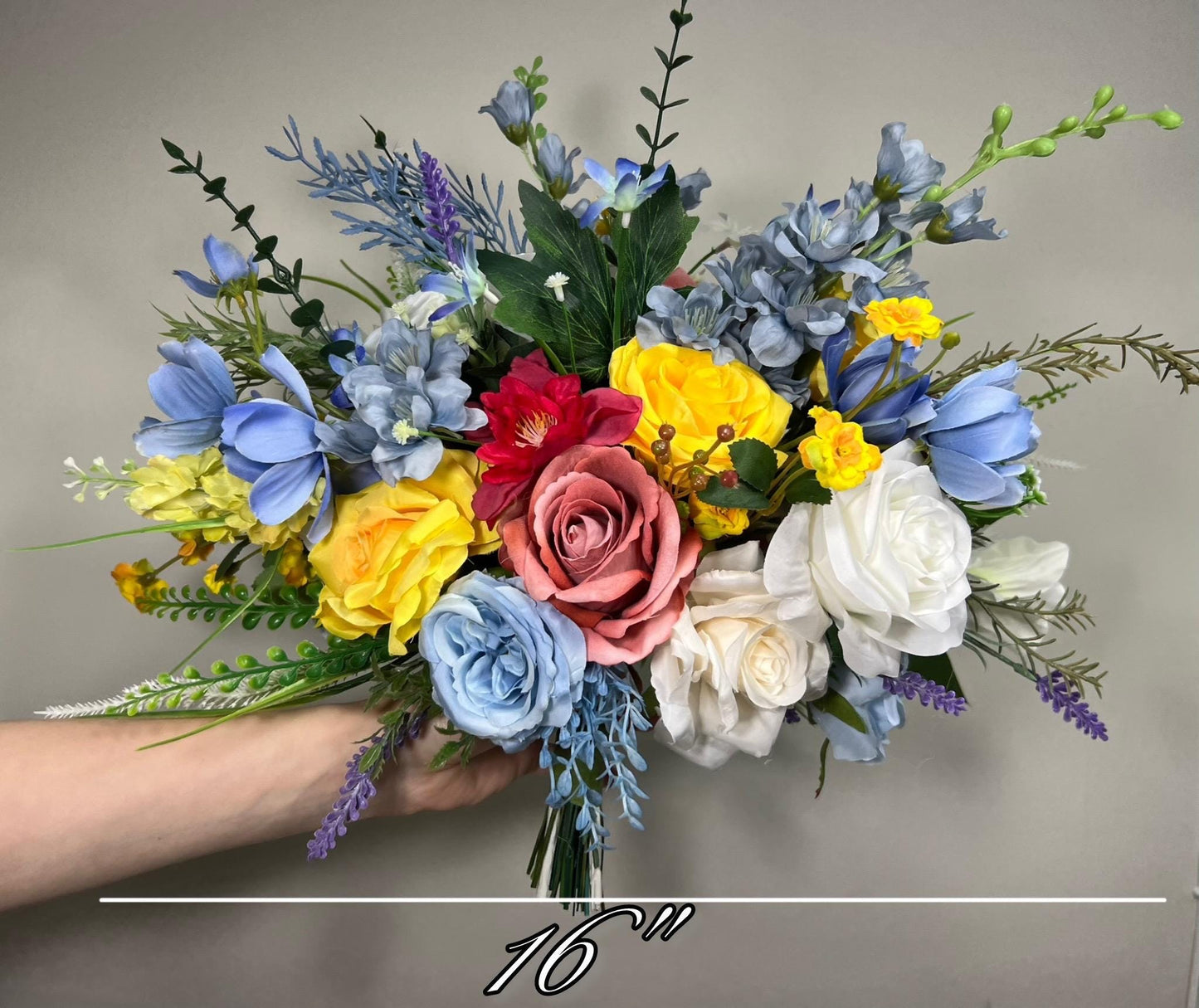 Summer Bouquet WildFlowers White Blue Bridal Yellow Spring Bouquet Ivory Dusty Blue Light Bridesmaids Bouquet Colorful Artificial Flowers