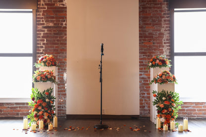Wedding Aisle Marker Flower Floor Arrangement Whiskey Barrel Décor White Orange Ground Arch Burgundy Ivory Terracotta Peach Burnt