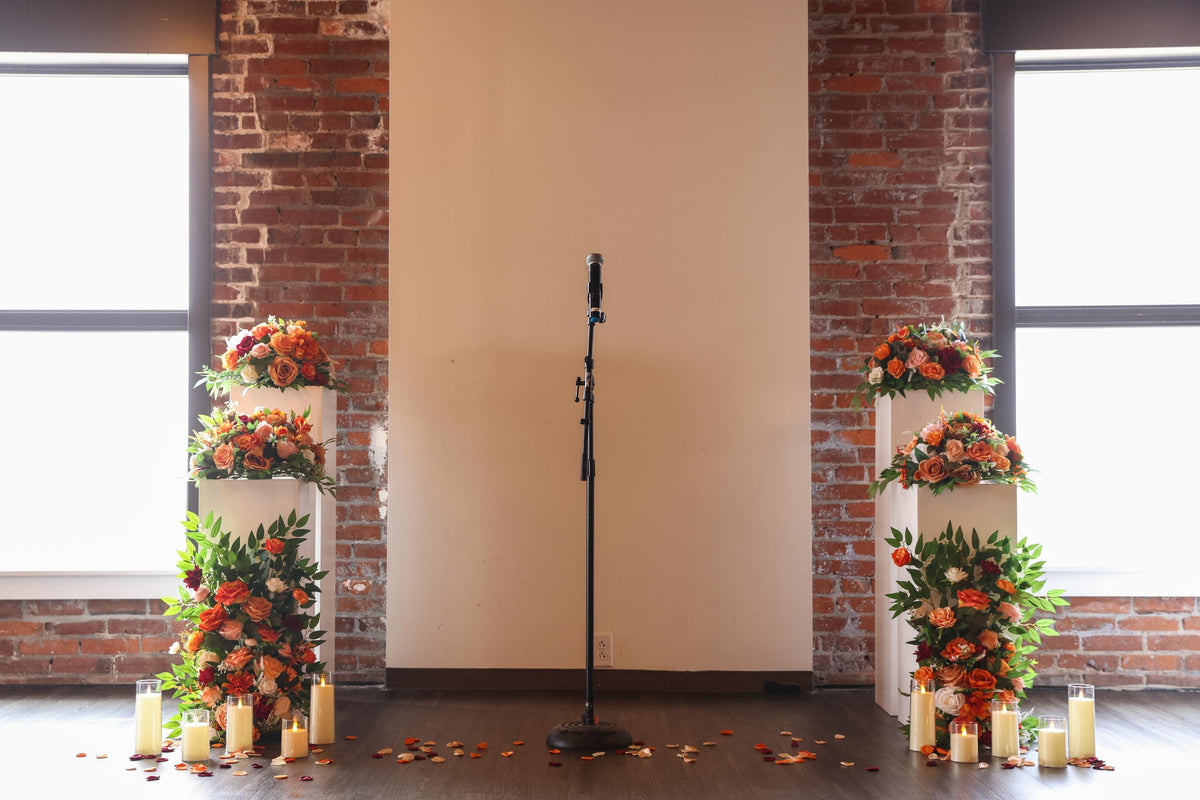 Set of 2 Wedding Aisle Marker Flower Floor Arrangement Whiskey Barrel Décor White Orange Ground Arch Burgundy Ivory Terracotta Peach Burnt