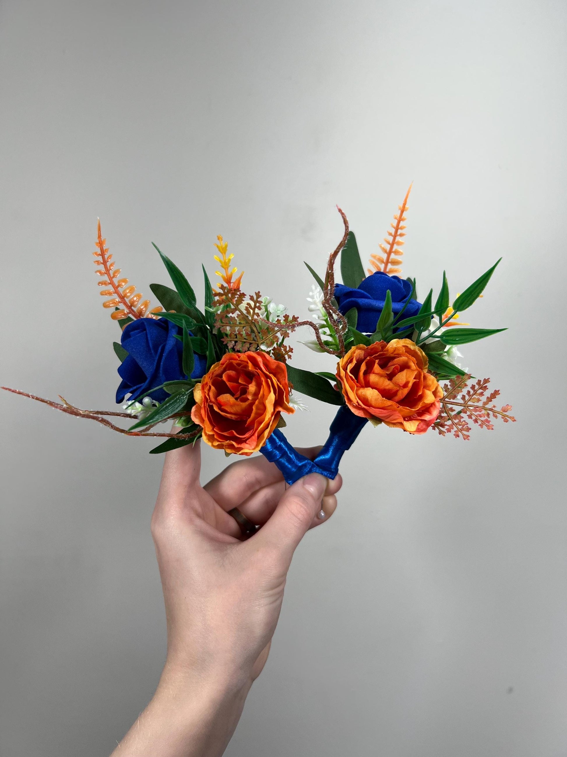 Orange Royal Blue Boutonniere Wedding Blue Burnt Orange Boutonnière Groom White Terracotta Royal Blue Boutonnières Artificial Flowers