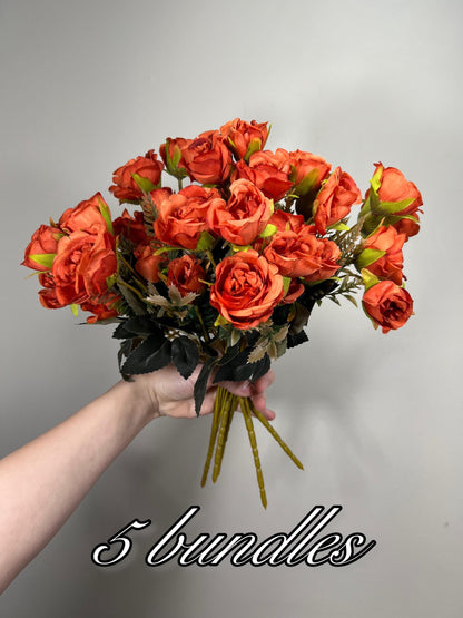 Burnt Orange Artificial Rose Spray 1 Bundle Terracotta Silk Roses DIY Bouquet Wedding Rust Flower Heads with Stems Orange Fall Flowers