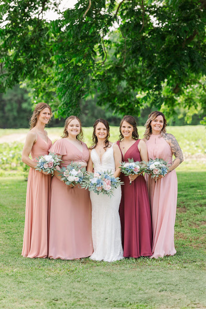 Blue Pink Bouquet Wedding Bridal Bouquet Dusty Blue White Bouquet Ivory Bridesmaids Blush Dusty Blue Bouquet Dusty Rose Artificial Flower