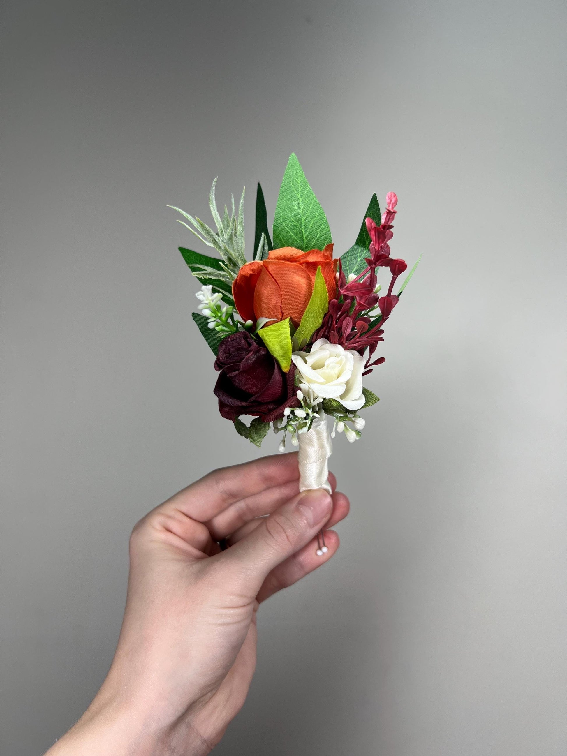 Burgundy Pocket Boutonniere Terracotta Groom Boutonnière White Square Groomsmen Boutonniere Burgundy Burnt Orange Ivory Artificial Flower