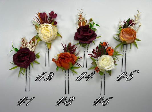 Burgundy Rust White Hair Pin Wedding Terracotta Hair Pin Wine Red Floral Hairpiece Ivory Burnt Orange Maroon Hair Accessories Artificial