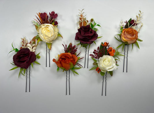 Burgundy Rust White Hair Pin Wedding Terracotta Hair Pin Wine Red Floral Hairpiece Ivory Burnt Orange Maroon Hair Accessories Artificial