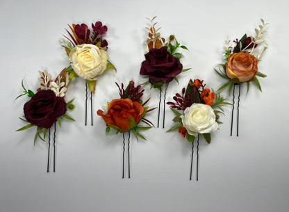 Burgundy Rust White Hair Pin Wedding Terracotta Hair Pin Wine Red Floral Hairpiece Ivory Burnt Orange Maroon Hair Accessories Artificial