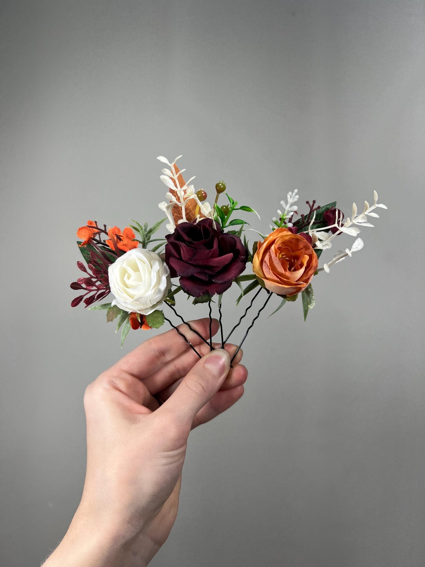 Burgundy Rust White Hair Pin Wedding Terracotta Hair Pin Wine Red Floral Hairpiece Ivory Burnt Orange Maroon Hair Accessories Artificial