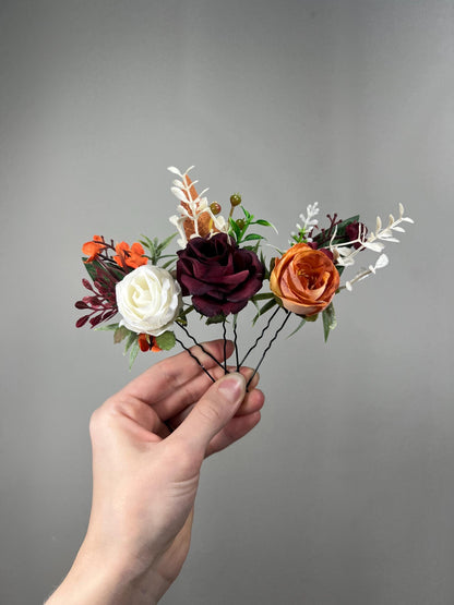 Burgundy Rust White Hair Pin Wedding Terracotta Hair Pin Wine Red Floral Hairpiece Ivory Burnt Orange Maroon Hair Accessories Artificial