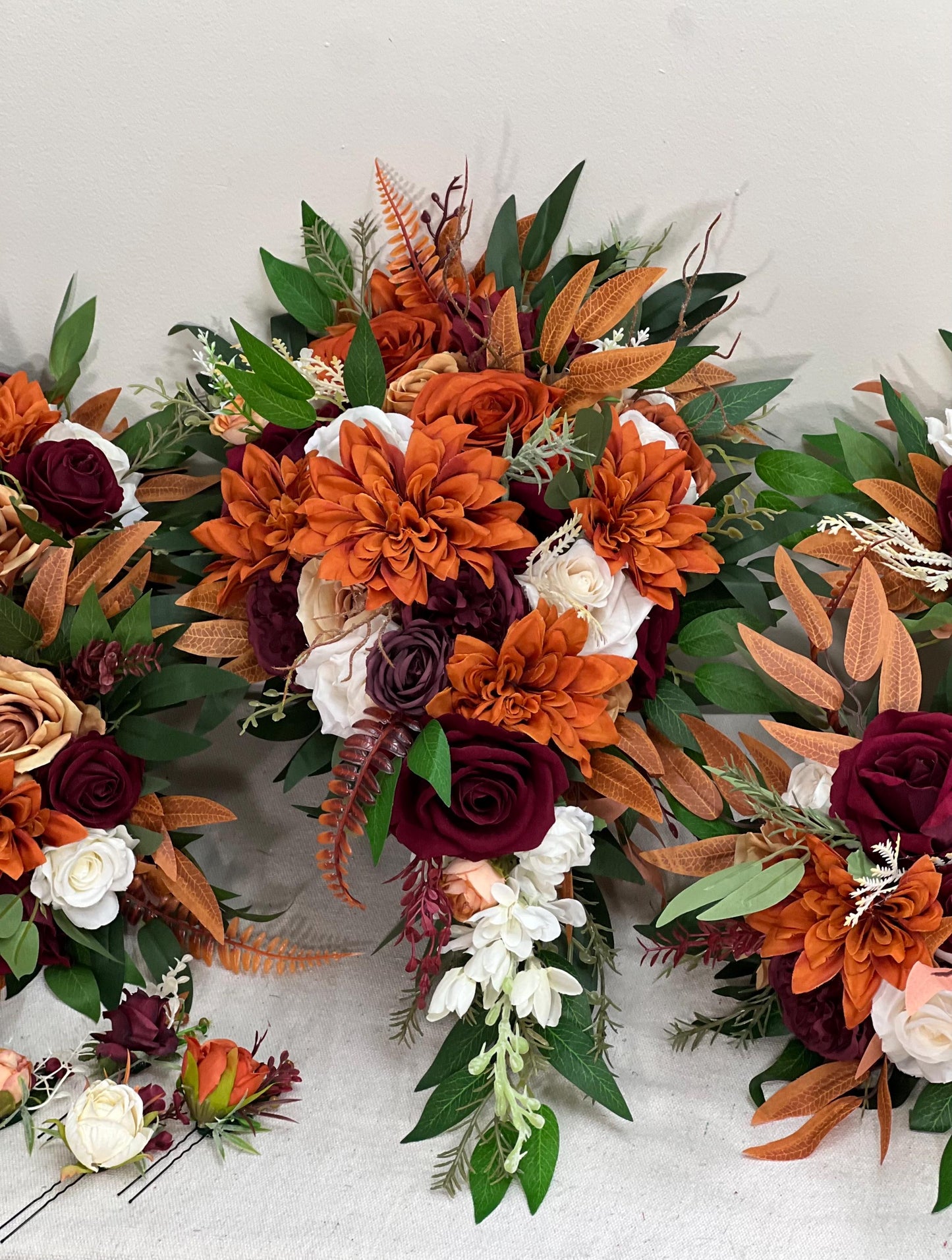 Rust Burgundy White Bouquet Bridal Cascade Terracotta Ivory Bouquet Cascading Burnt Orange Wine Red Bridesmaids Bouquet Eucalyptus