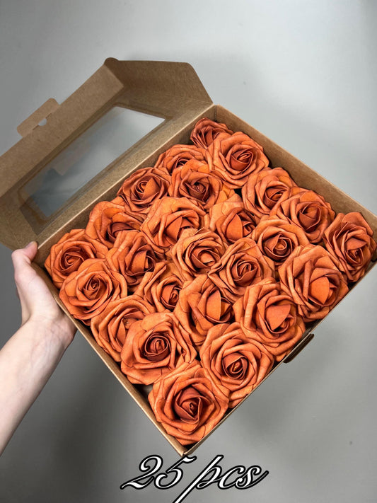 Burnt Orange Rose Artifical Wedding Orange Flower Heads with Stems Terracotta Artificial Flower Rose DIY Flowers Craft Supplies Burnt Orange