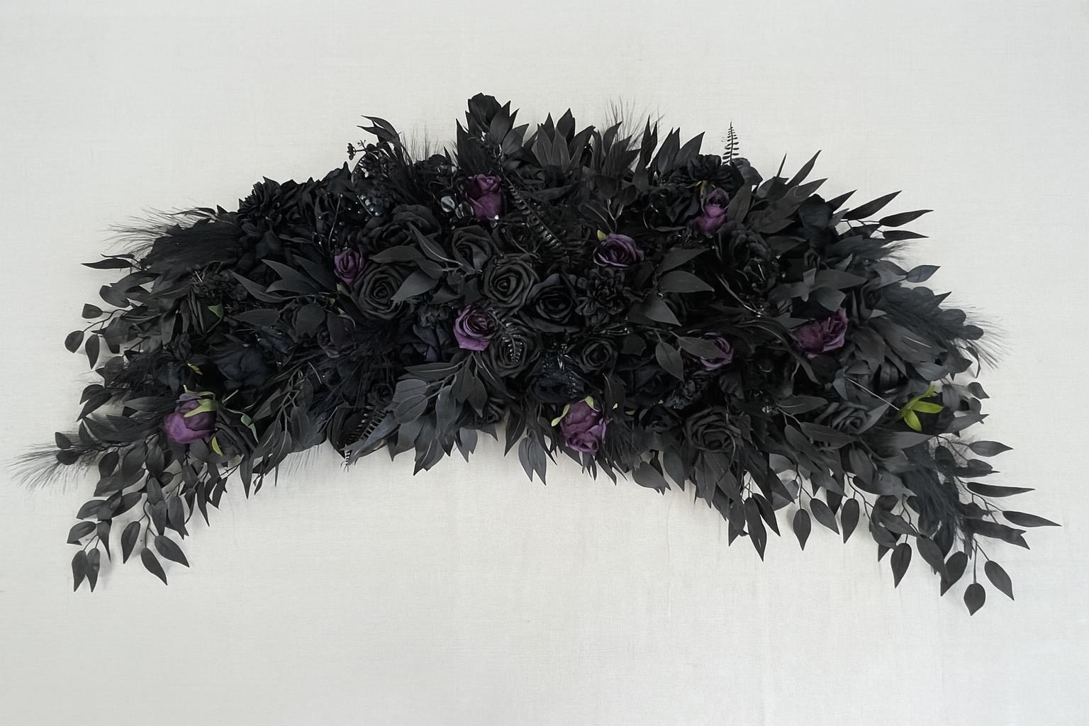 Black Plum Arch Arrangement Curved Wedding Gothic Black Decor Arbor Arrangement Circle Dark Purple Decor Swag Halloween Artificial Flowers