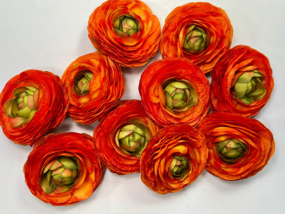 Orange Ranunculus Flower Heads Wedding Bright Orange Flowers Artificial DIY Craft Supplies Rununculus Heads Tangerine Faux Decor Silk Flower