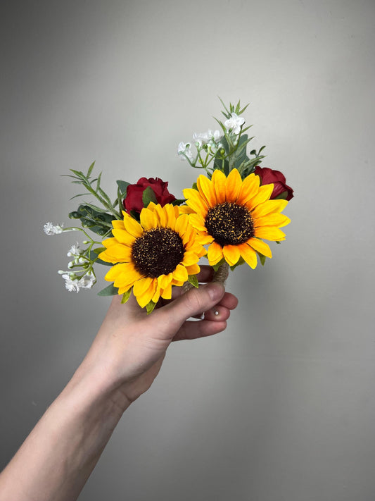 Sunflower Boutonniere Red Groom Boutonnières Groomsmen Sunflower Boutonnière Dark Red Groom Fall Rustic Sunflower Artificial Flowers