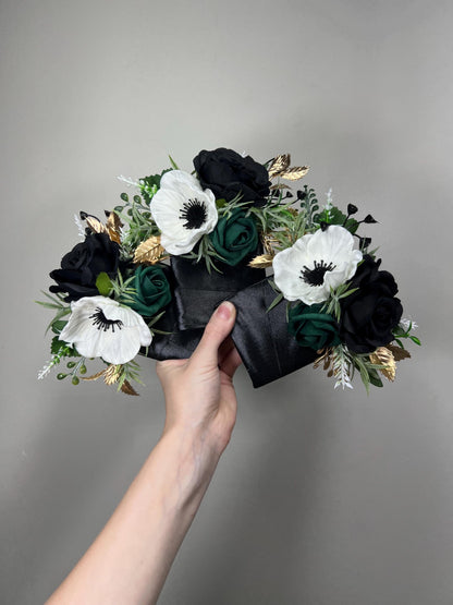 Emerald Green Bouquet Bridal White Black Bouquet Bridesmaids Emerald Green Forest Anemone Bouquet Gold Black Eucalyptus Artificial Flower