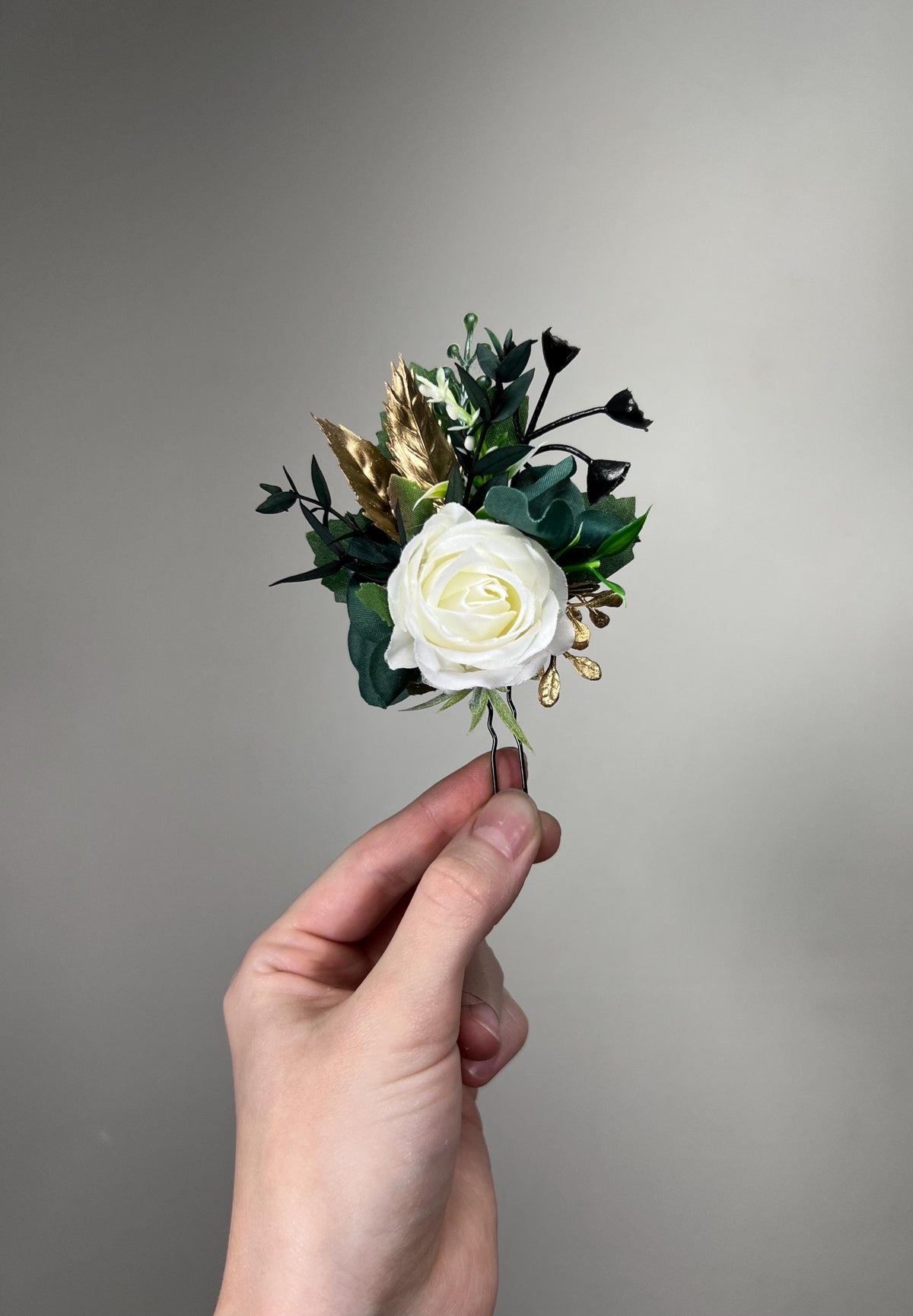 Emerald Green Black White Flower Crown, Wedding Dark Green Gold Hair Accessories, Bridal Hair Wreath Floral, Emerald Green Ivory Hair Crown
