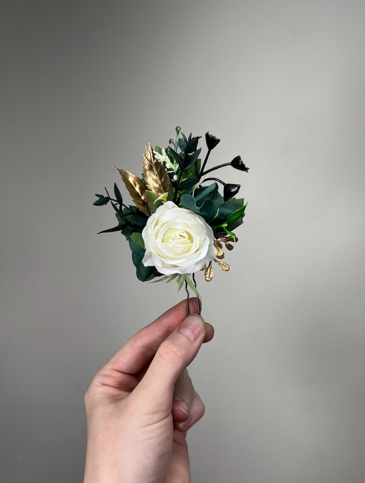 Emerald Green Black White Flower Crown, Wedding Dark Green Gold Hair Accessories, Bridal Hair Wreath Floral, Emerald Green Ivory Hair Crown