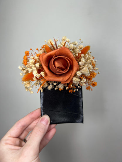 Terracotta Pocket Boutonnière Wedding Rust Square Boutonniere Groom Baby Breath Burnt Orange Boho Fall Pocket Boutonnière Groomsmen