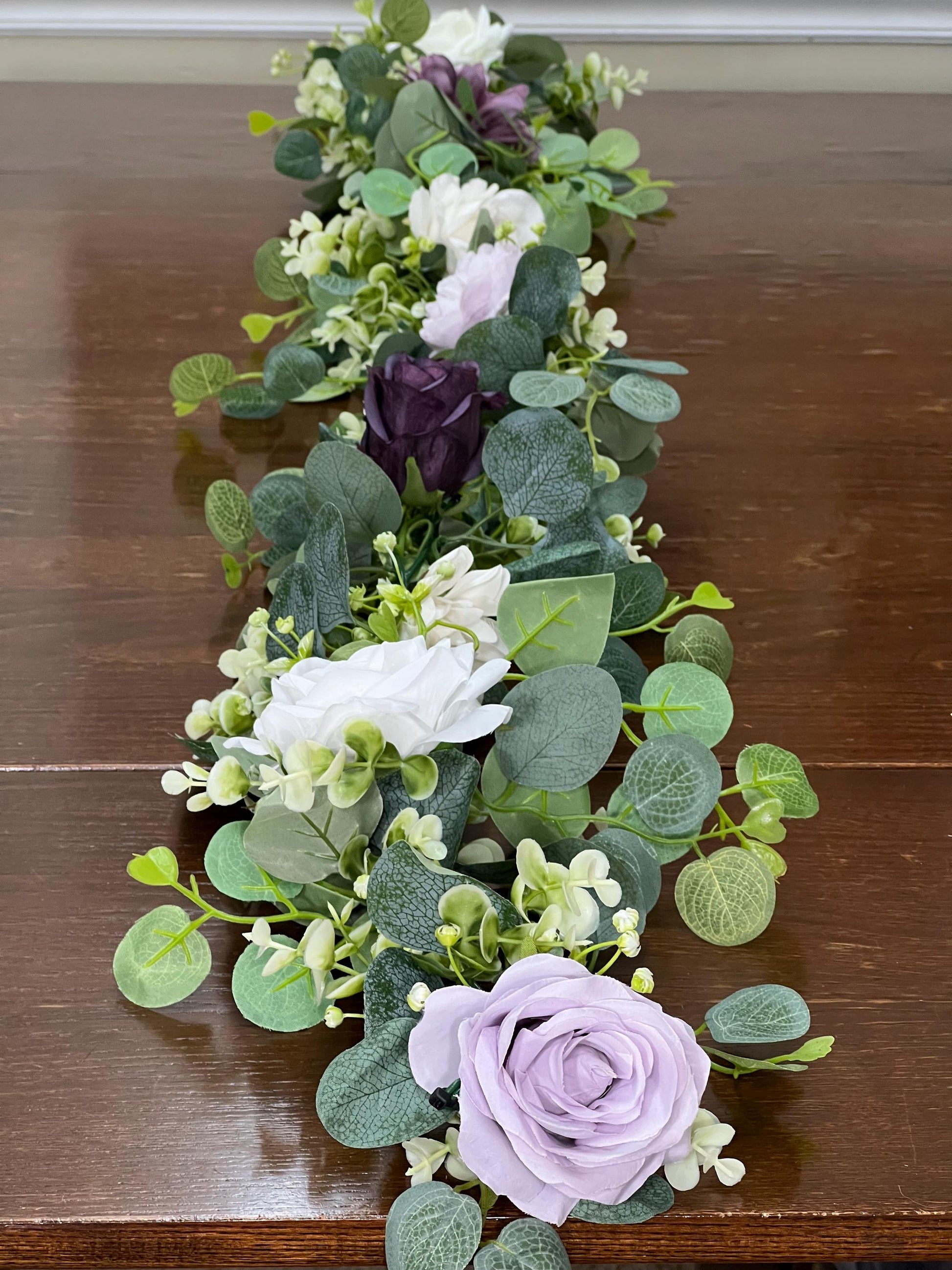 Purple Garland Wedding Table Runner Aisle Arrangement White Lavender Silver Dollar Ivory Eucalyptus Decoration Plum Table Runner Greenery