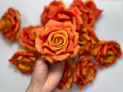 Burnt Orange Flower Head Artificial Rose Terracotta Flower Wedding Marigold Artificial Head Rose DIY Sunset Orange Craft Wedding Supplies