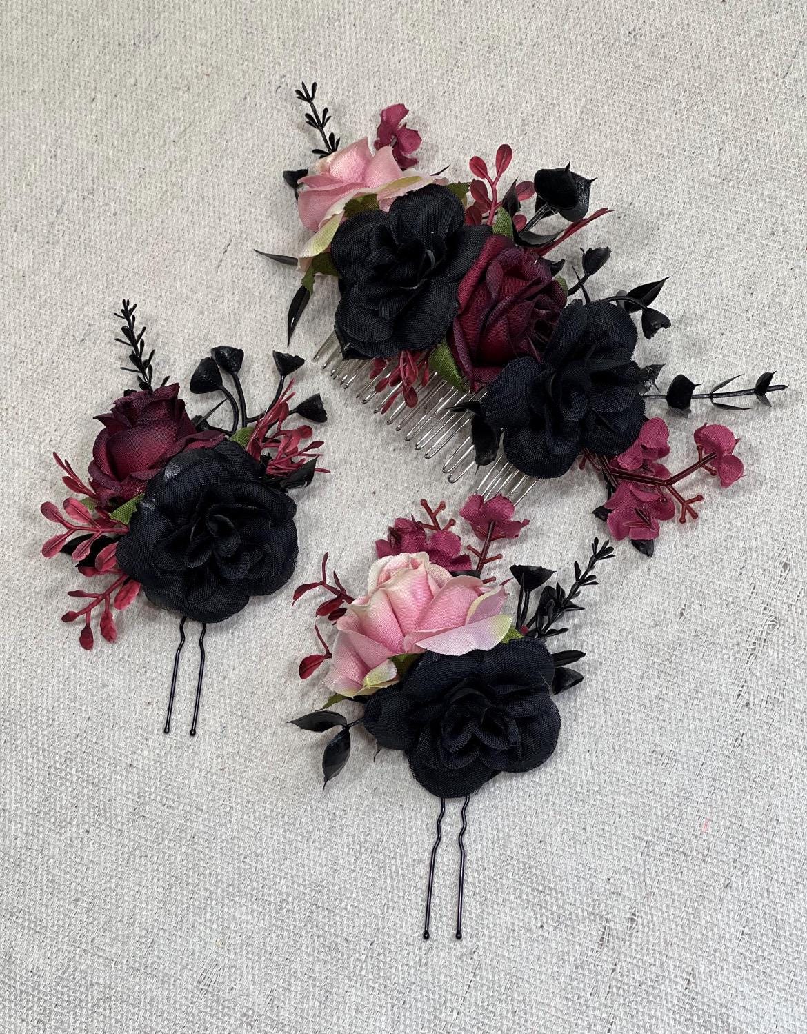 Wedding Bouquet Black Burgundy Gothic Bridal Dusty Rose Halloween Bouquet Black Bridesmaids Bouquet Black Burgundy Artificial Flower