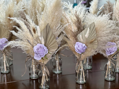 Wedding Centerpiece Lavender Boho Table Décor Centerpiece Palm Leaf Pampas Grass Lilac Artificial Flower Table Centerpiece Small Purple