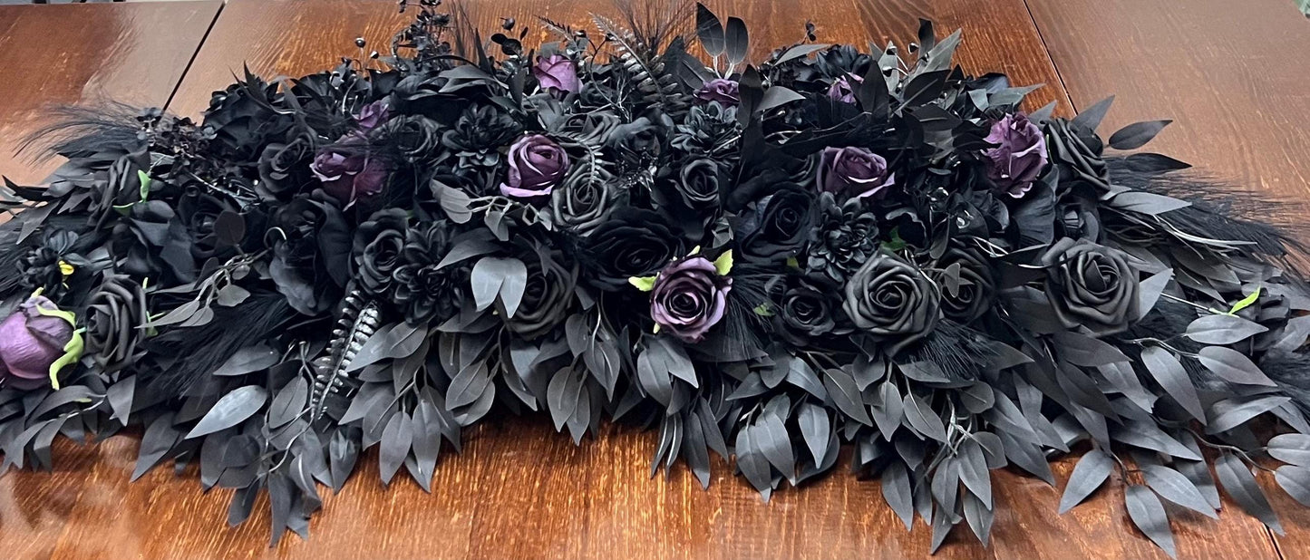 Black Arch Arrangement Wedding Gothic Black Plum Decor Arbor Arrangement Dark Purple Decor Swag Halloween Backdrop Black Artificial Flower