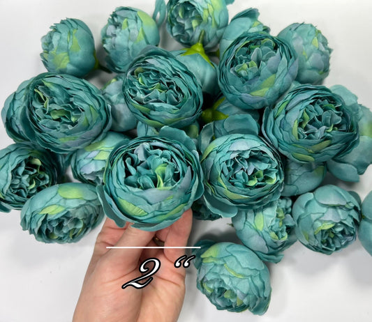 Teal Flower Heads 2" Wedding Turquoise Peony Artificial Aqua Flowers Sea Glass Flowers Heads Wedding Supplies Craft Teal Blue Silk Flower