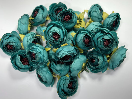 Teal Flower Heads 2" Wedding Turquoise Peony Artificial Aqua Flowers Sea Glass Flowers Heads Wedding Supplies Craft Teal Blue Silk Flower