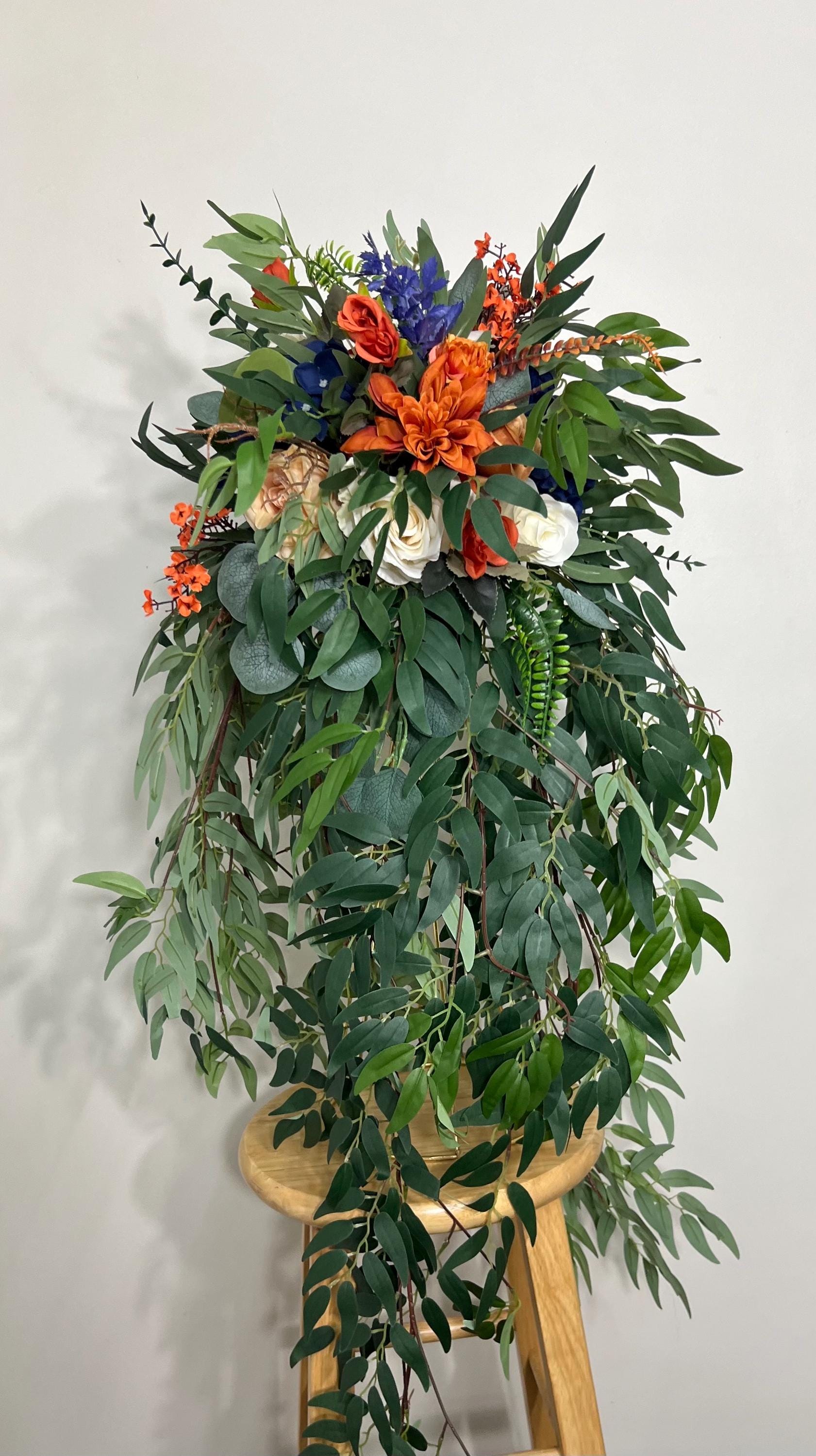 Terracotta Flower Ball Navy Blue White Wedding Centerpiece Boho Burnt Orange Barrel Whisky Decor Artificial Flower Rust Ivory Eucalyptus