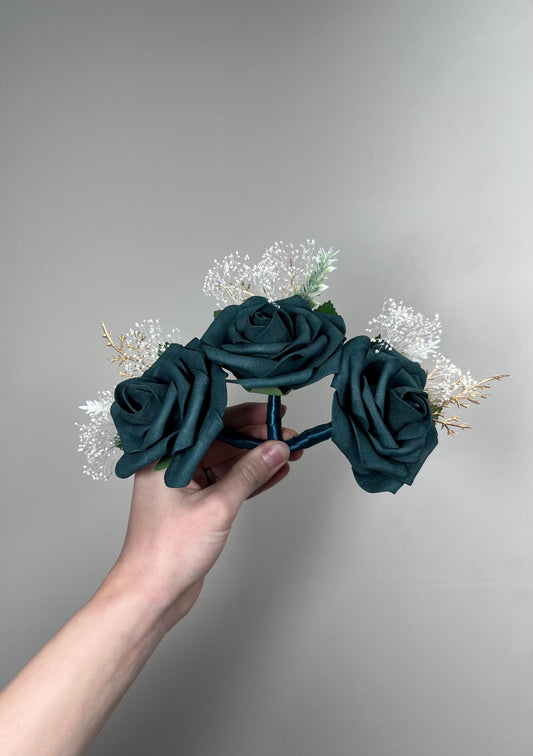 Dark Teal Boutonniere Wedding Groom Teal Blue Boutonnière Peacock Groomsmen Boutonnière Teal Baby Breath Gold Artificial Flowers