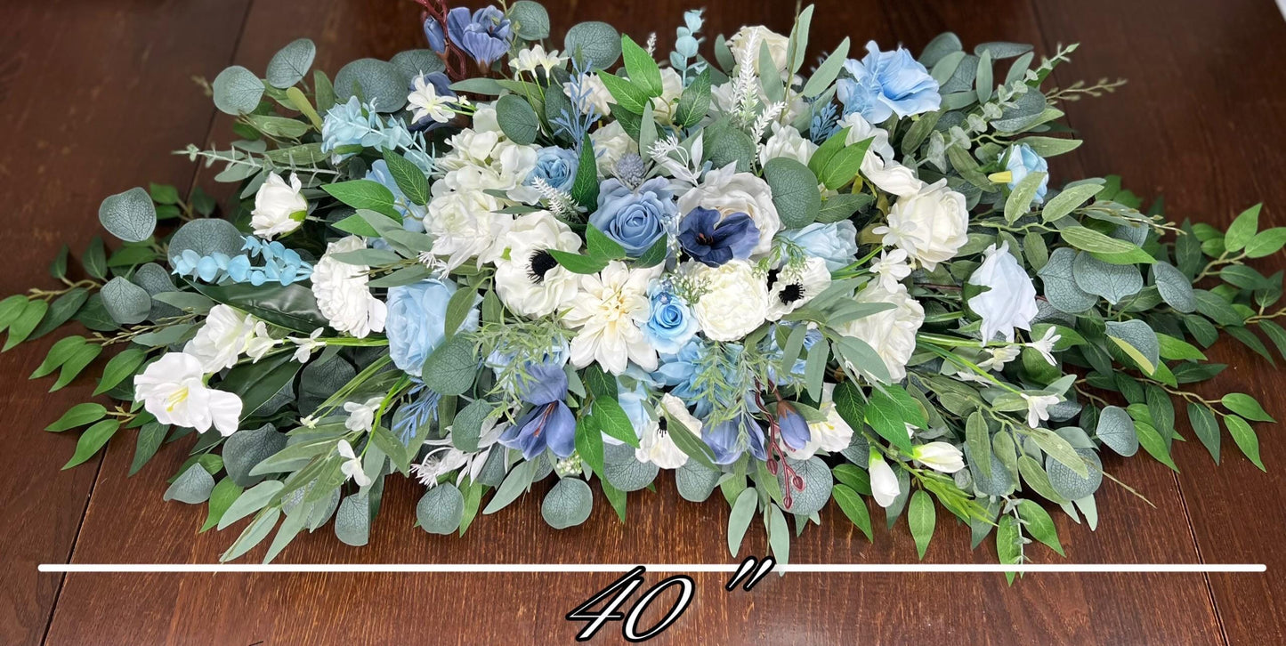 Sky Blue White Sweetheart Wedding Ivory Dusty Blue Sweetheart Blue Table Centerpiece Decor Wedding White Anemone Blue Centerpiece Artiticial