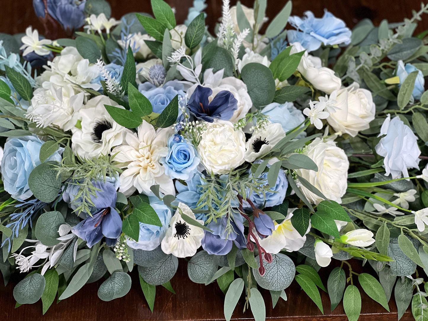 Sky Blue White Sweetheart Wedding Ivory Dusty Blue Sweetheart Blue Table Centerpiece Decor Wedding White Anemone Blue Centerpiece Artiticial