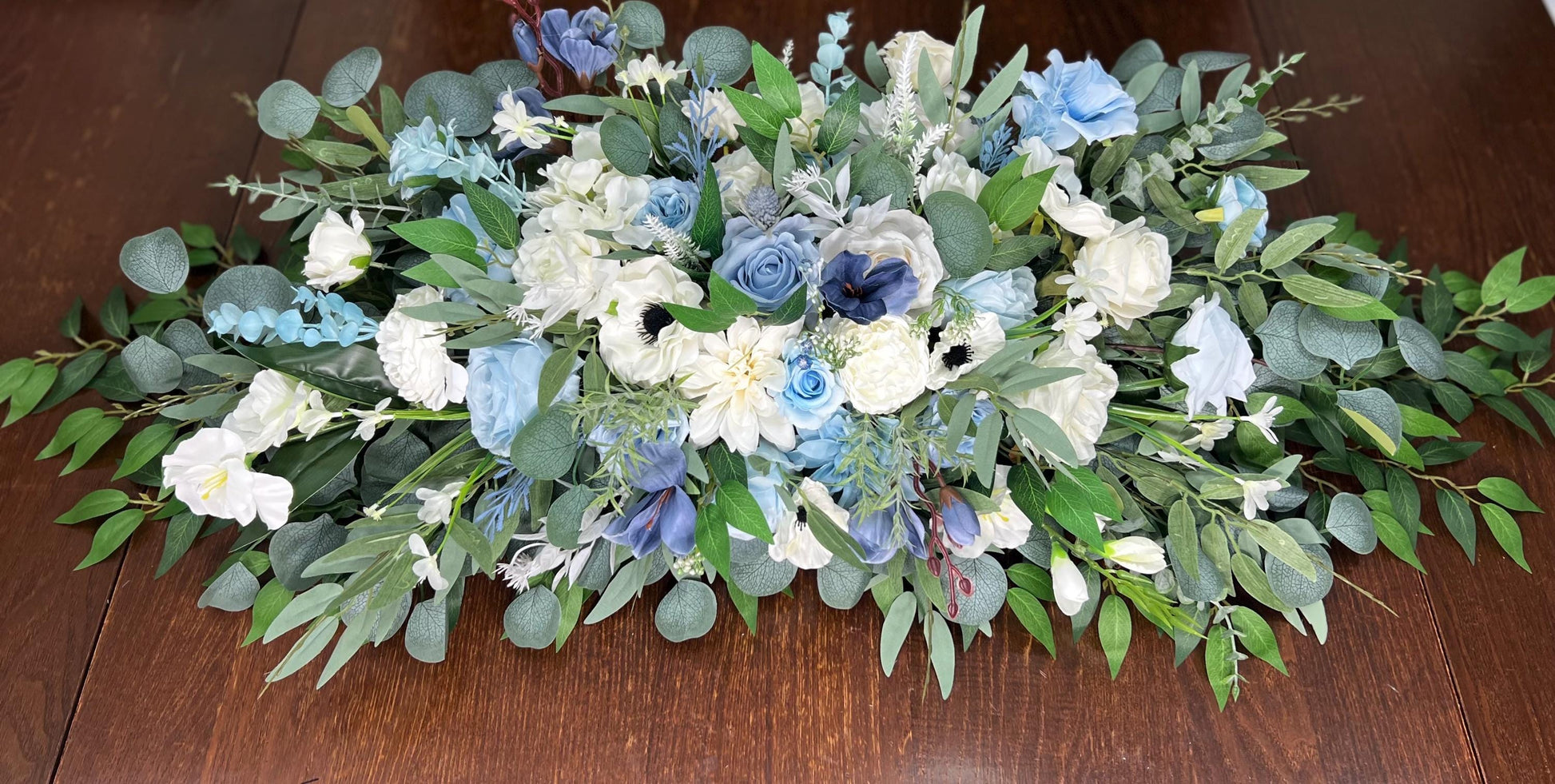 Sky Blue White Sweetheart Wedding Ivory Dusty Blue Sweetheart Blue Table Centerpiece Decor Wedding White Anemone Blue Centerpiece Artiticial