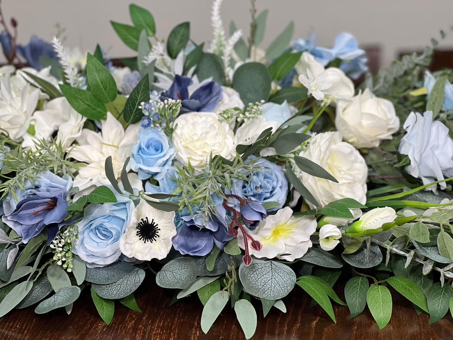 Sky Blue White Sweetheart Wedding Ivory Dusty Blue Sweetheart Blue Table Centerpiece Decor Wedding White Anemone Blue Centerpiece Artiticial