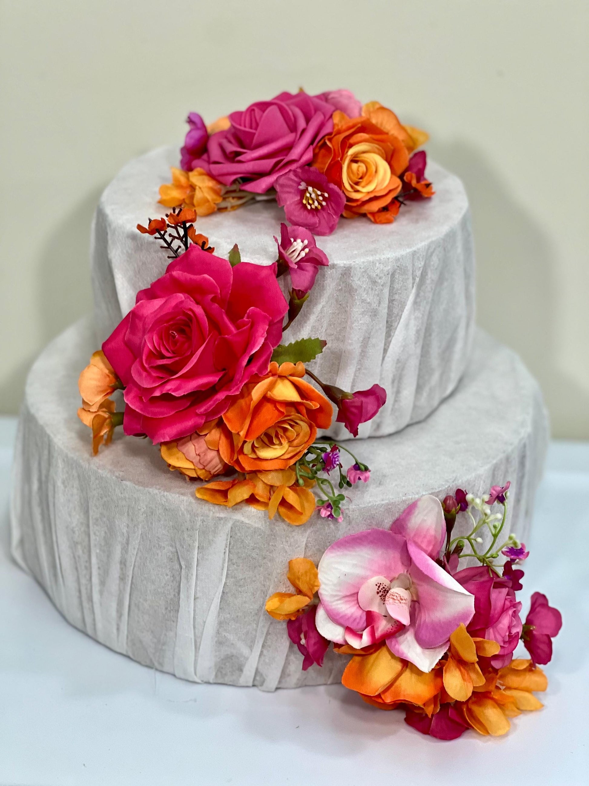 Hot Pink Orange Cake Decor Flowers Wedding Fuchsia Burnt Orange Cake Arrangements Artificial Flowers Orchid Cake Topper Tropical Magenta
