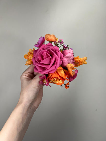 Hot Pink Orange Cake Decor Flowers Wedding Fuchsia Burnt Orange Cake Arrangements Artificial Flowers Orchid Cake Topper Tropical Magenta
