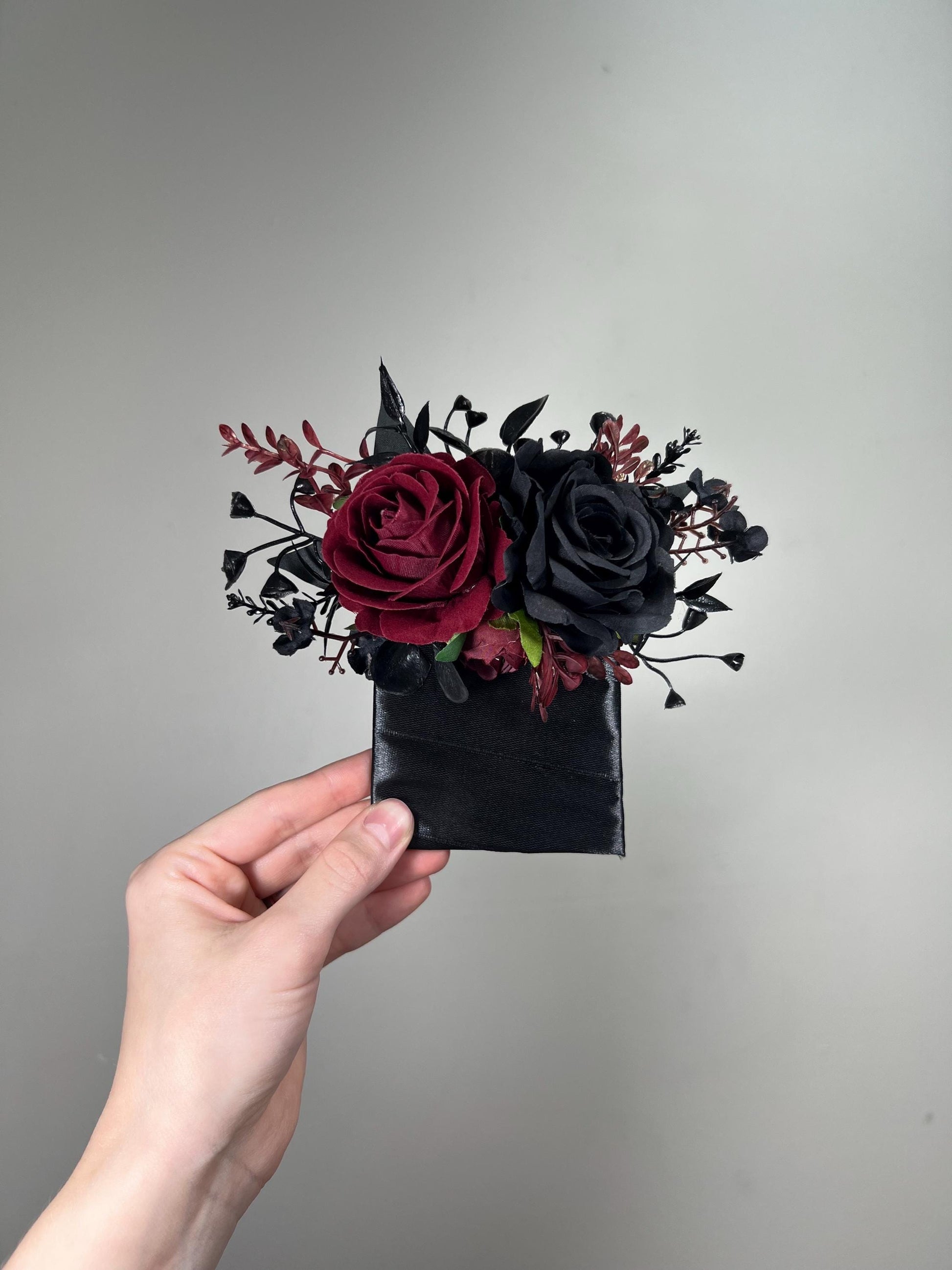 Wedding Pocket Boutonniere Black Groom Boutonnière Square Burgundy Groomsmen Halloween Burgundy Black Gothic Artificial Flowers