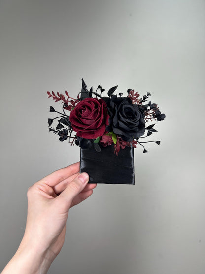 Wedding Pocket Boutonniere Black Groom Boutonnière Square Burgundy Groomsmen Halloween Burgundy Black Gothic Artificial Flowers