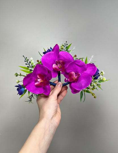 Jewel Tones Bouquet Bridal Teal Pink Wedding Bouquet Turquoise Magenta White Bouquet Orchid Calla Galaxy Blue Bouquet Tropical Artificial