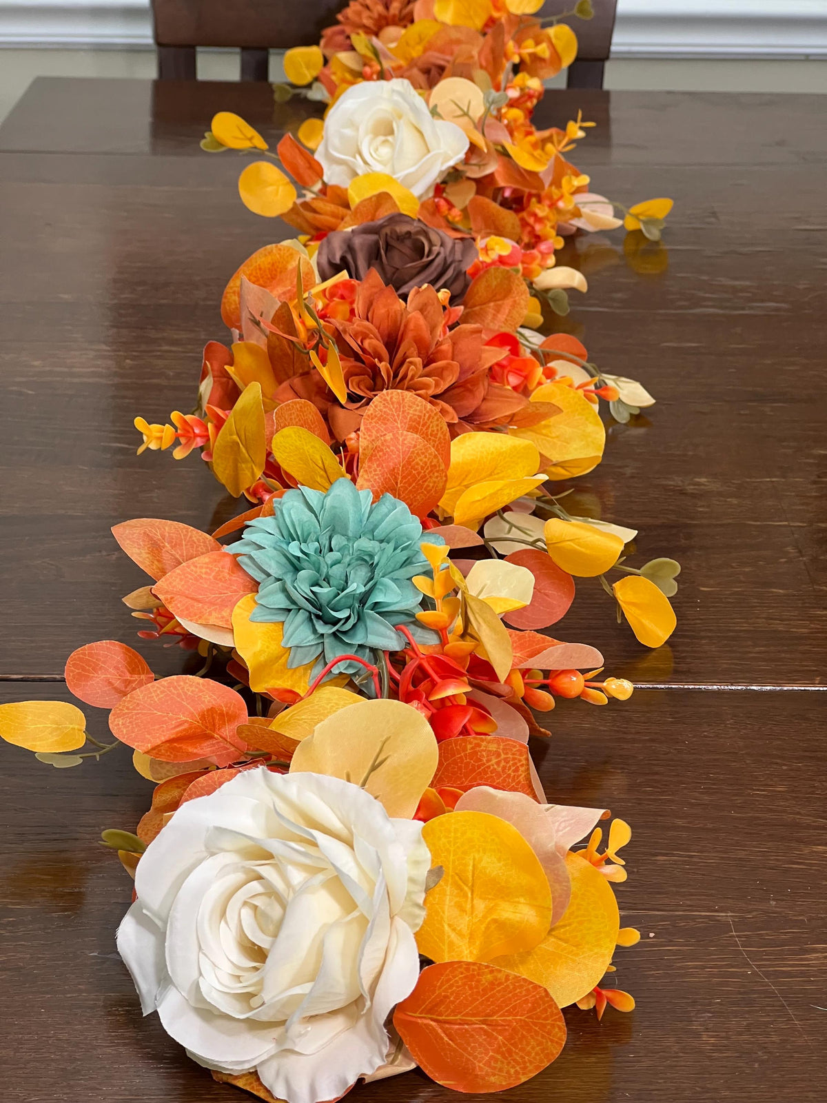 Orange Garland Wedding Turquoise Eucalyptus Garland Rust Teal Greenery Decor Table Runner Burnt Orange Ivory Mantle Garland Artificial