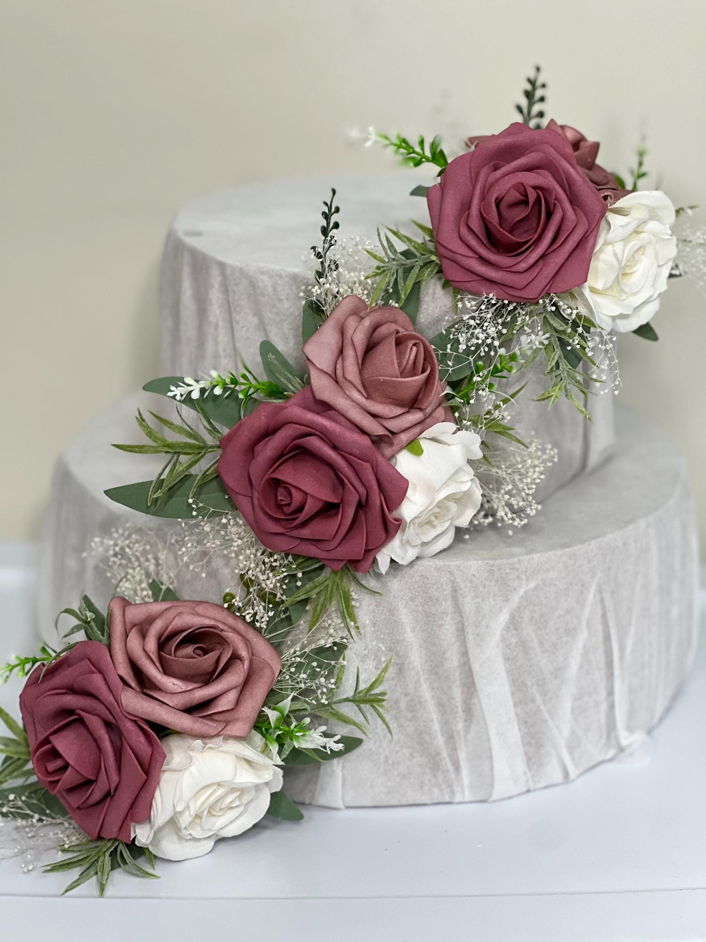 Dusty Rose Cake Flower Decor Wedding Mauve Flower Cake Arrangement White Dusty Rose Cake Decoration Ivory Blush Mauve Artificial Flower