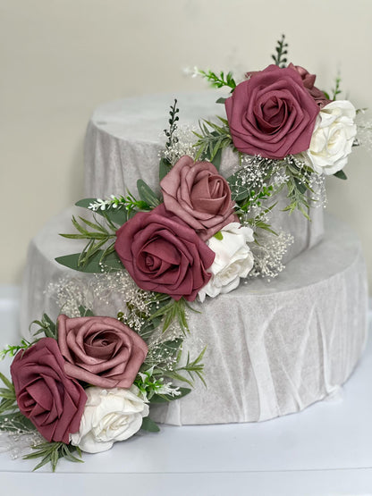 Dusty Rose Cake Flower Decor Wedding Mauve Flower Cake Arrangement White Dusty Rose Cake Decoration Ivory Blush Mauve Artificial Flower
