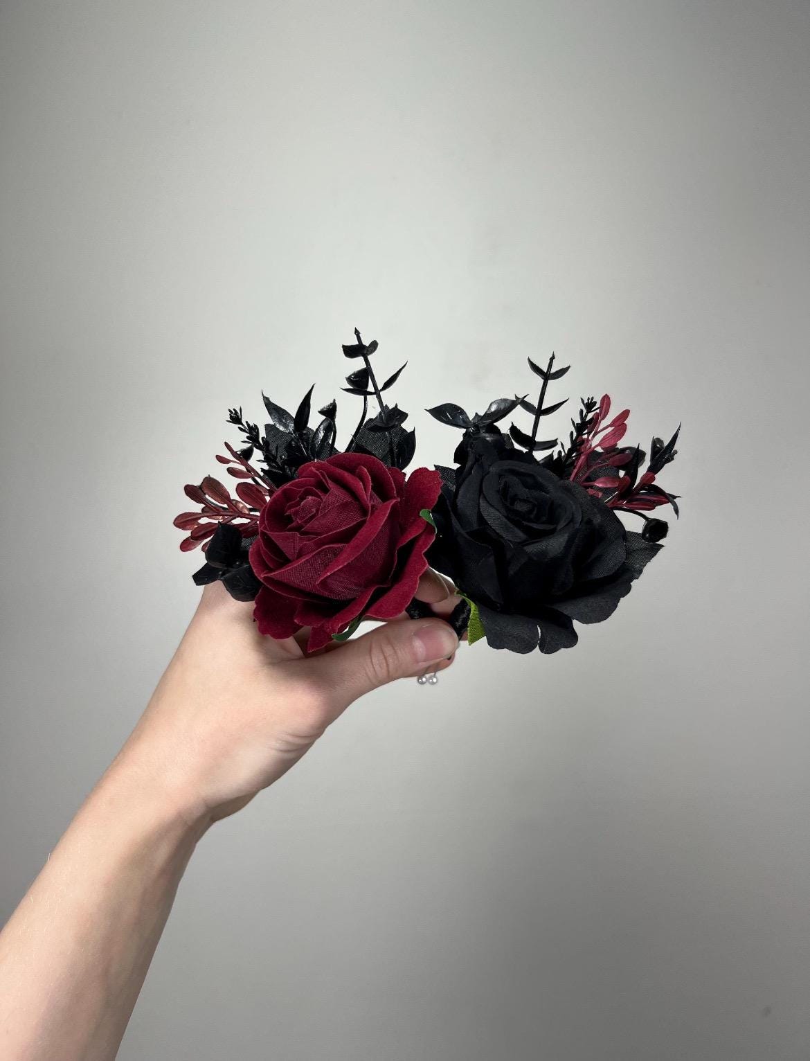 Wedding Cascade Black Bouquet Burgundy Gothic Bridal Halloween Cascading Bouquet Black Decor Burgundy Artificial Flower Bridesmaids Black