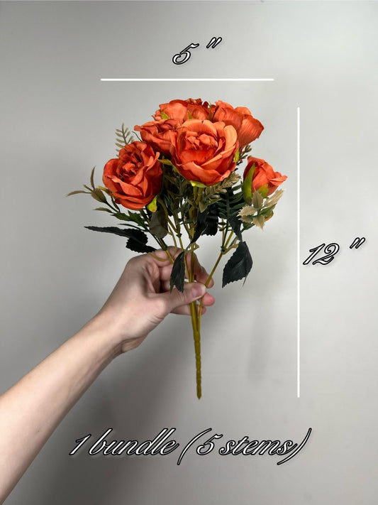 Burnt Orange Artificial Rose Spray 1 Bundle Terracotta Silk Roses DIY Bouquet Wedding Rust Flower Heads with Stems Orange Fall Flowers