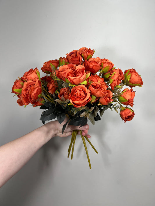 Burnt Orange Artificial Rose Spray 1 Bundle Terracotta Silk Roses DIY Bouquet Wedding Rust Flower Heads with Stems Orange Fall Flowers