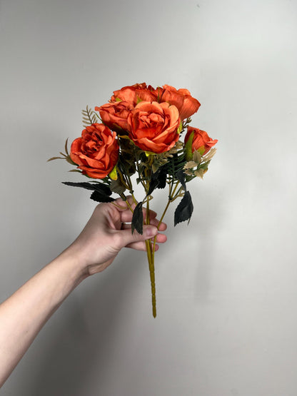 Burnt Orange Artificial Rose Spray 1 Bundle Terracotta Silk Roses DIY Bouquet Wedding Rust Flower Heads with Stems Orange Fall Flowers